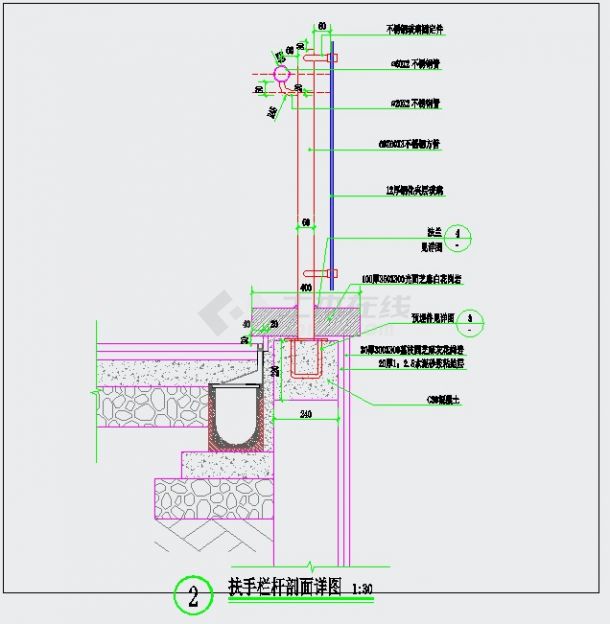 一园区室外玻璃杆结构参考图纸-图一