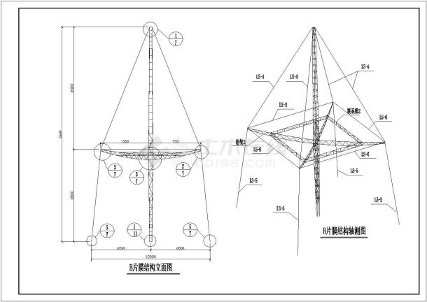 某地区景观伞型膜结构设计施工图纸-图二