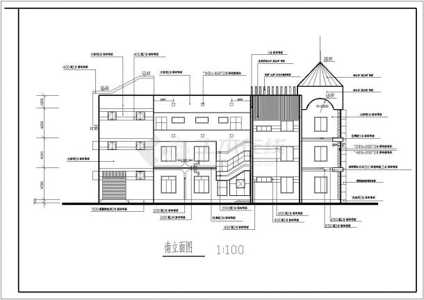 某地三层框架结构住宅小区配套会所建筑设计施工图-图一