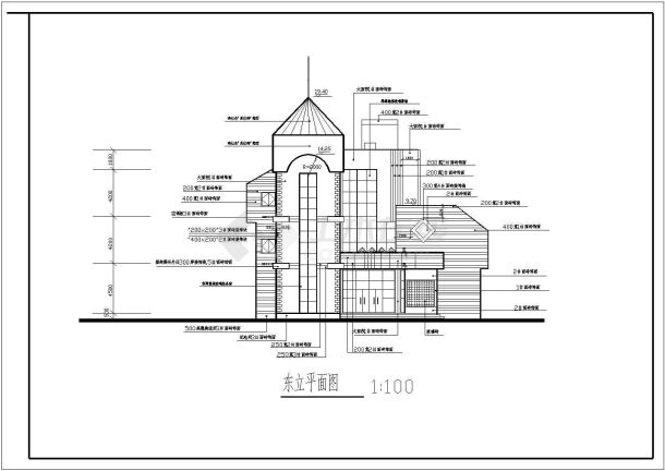 某地三层框架结构住宅小区配套会所建筑设计施工图-图二