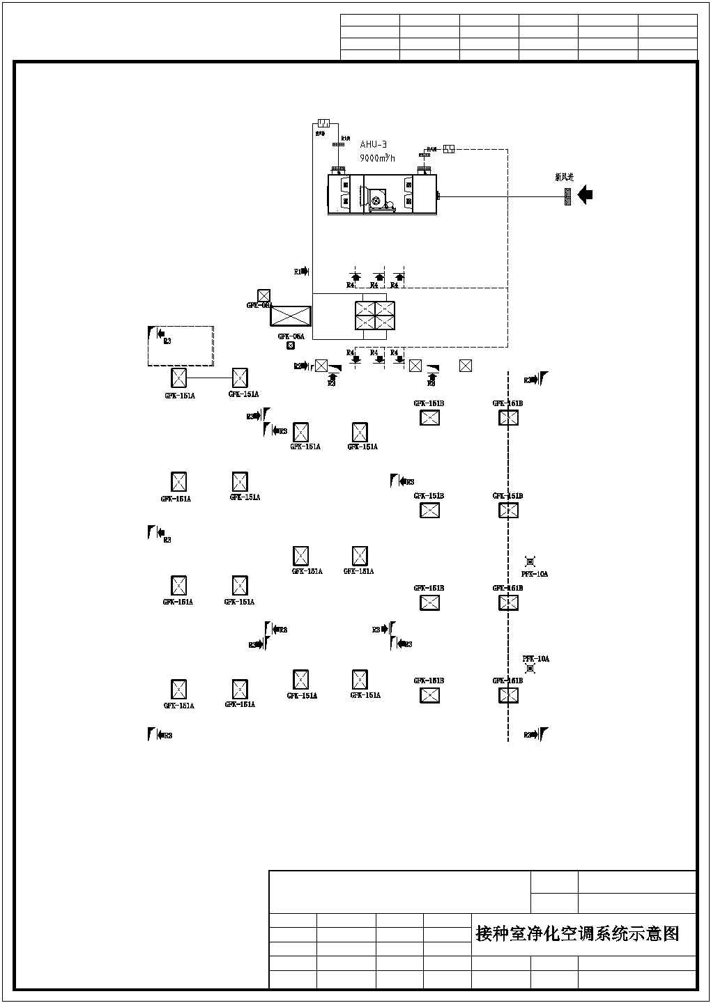 某洁净室系统流程设计cad图，共9张