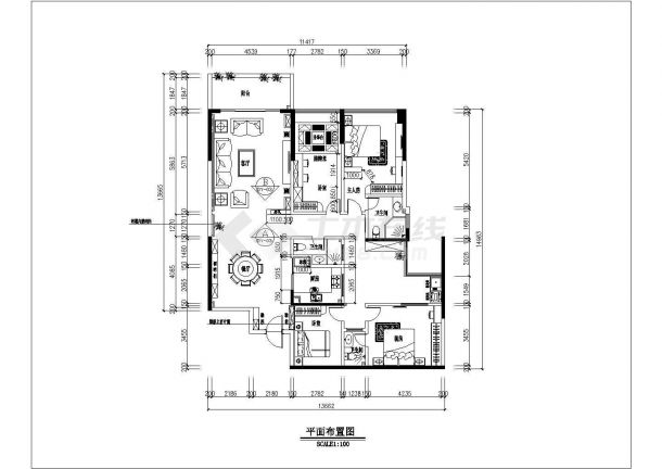 商品房室内装修施工CAD布置图-图二