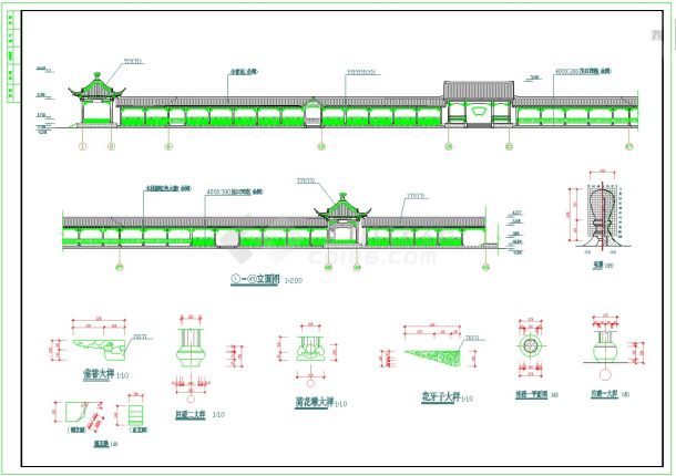 木亭长廊的建筑施工图纸（包含5套图纸） 园林景观亭-图一