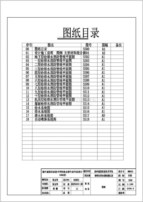 某地十一层办公楼给水排水毕业设计-图一