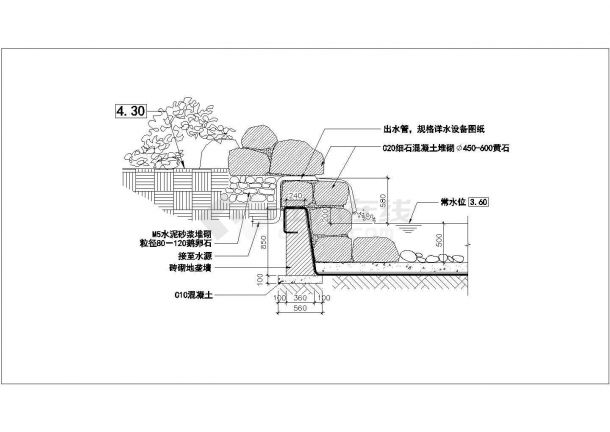 某地仿古风格公园水景设计cad详图-图一