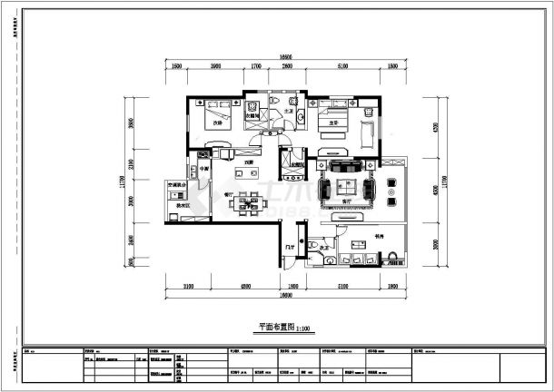 【成都】现代美式三居室样板间装修施工CAD图（含软装图）-图一