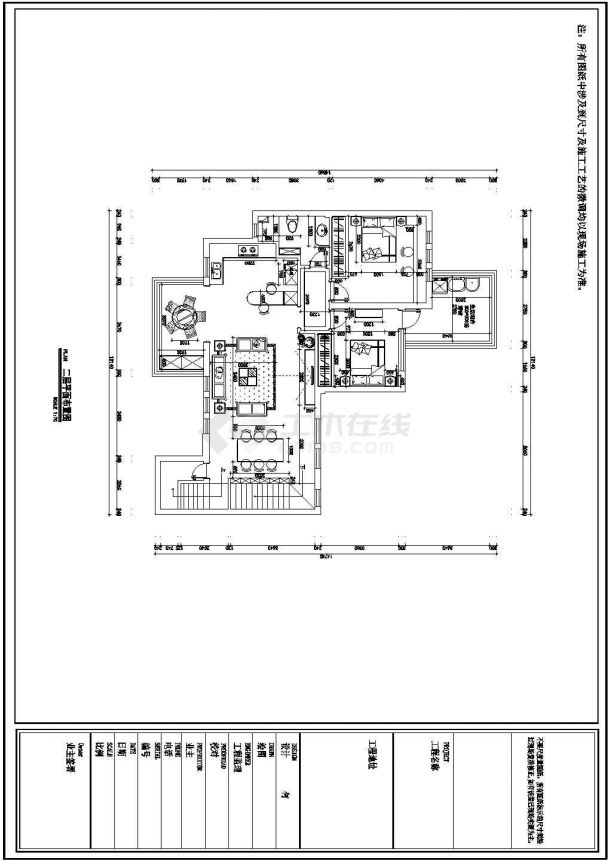 【南昌】中高端别墅区美式三层别墅样板间装修施工CAD图（附效果图）-图二