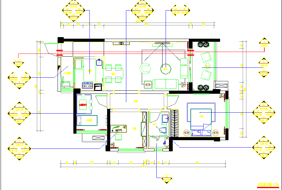 【广东】精品简约欧式风格三居室样板间室内设计装修施工图