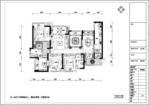 【重庆】现代市中心大型居住区三居室装修施工CAD图-图二