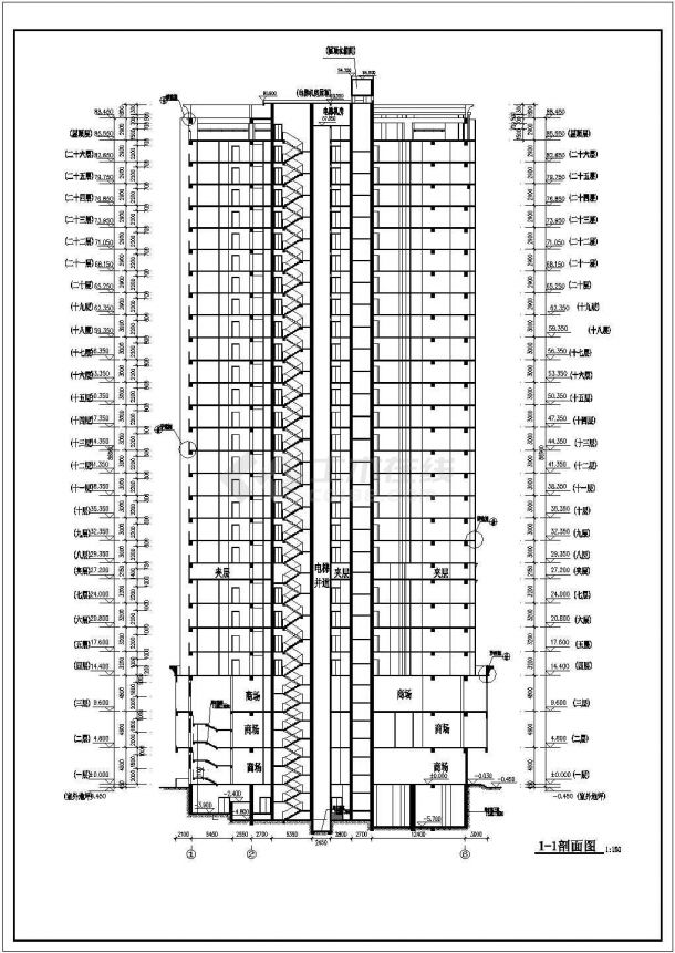 深圳市某26层框架核心筒结构商住楼建筑施工图-图一