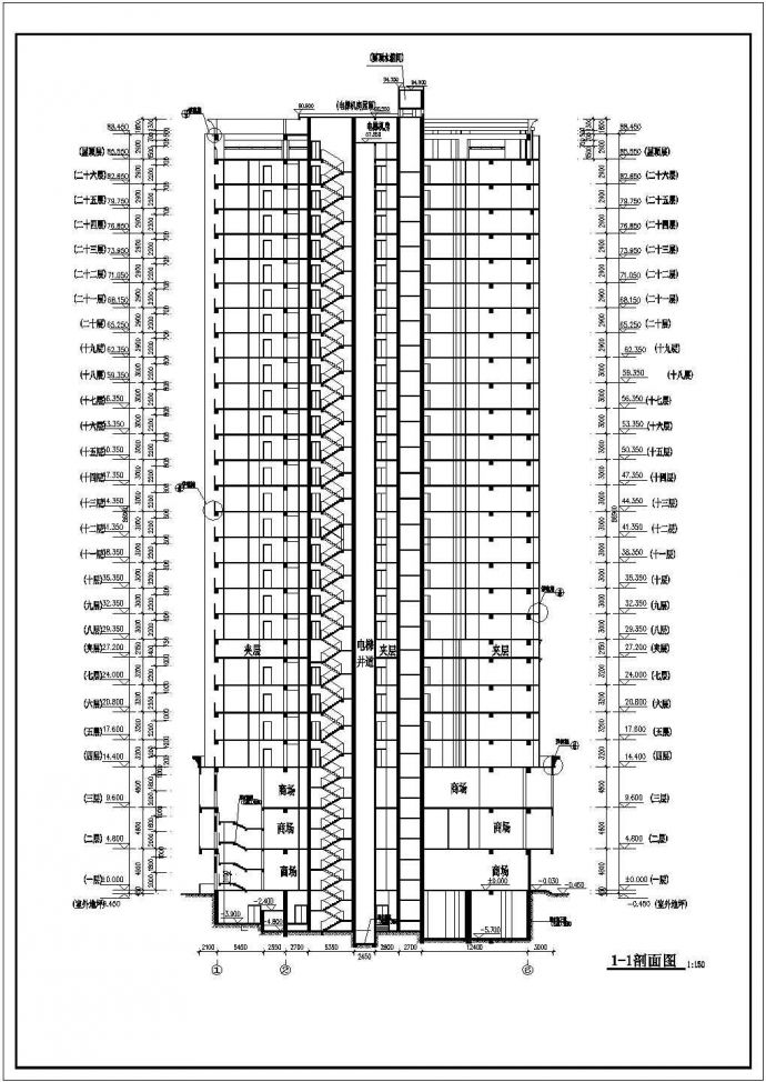深圳市某26层框架核心筒结构商住楼建筑施工图_图1