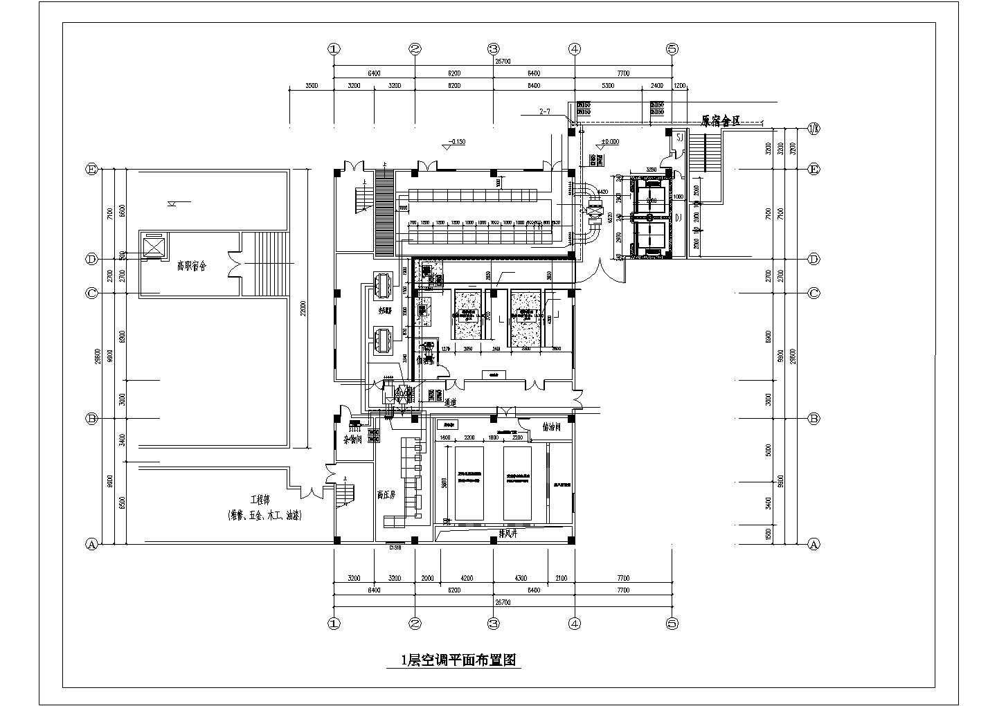 小高层学校食堂餐饮楼空调新风排烟系统设计施工图（平面图全）