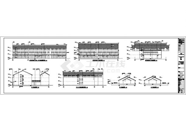 某三层框架结构商业步行街建筑设计施工图（坡屋顶）-图二