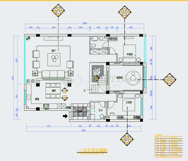 精品现代简约风格两层别墅室内设计装修施工图（附效果图）-图一