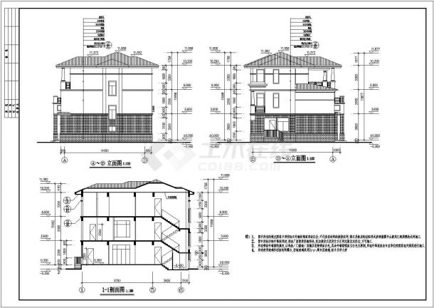 某3层框架结构别墅全套建筑及结构施工图-图二