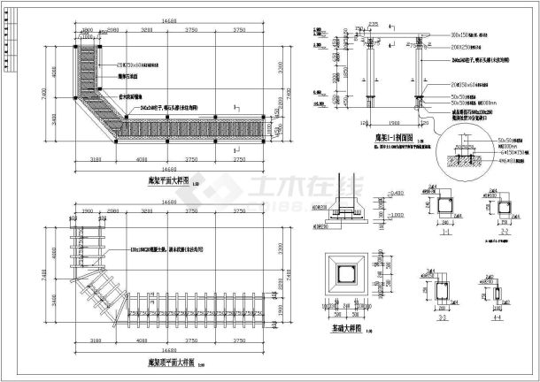 景观廊架施工cad大样图-图一