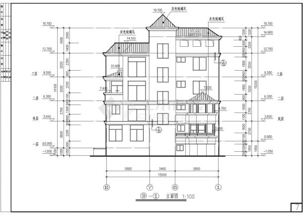 某地5层框架别墅住宅建筑设计施工图-图一