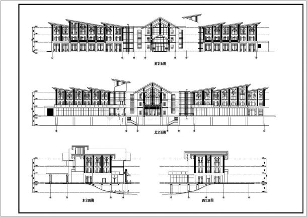 某地3层框架结构临河会所建筑设计方案图-图一