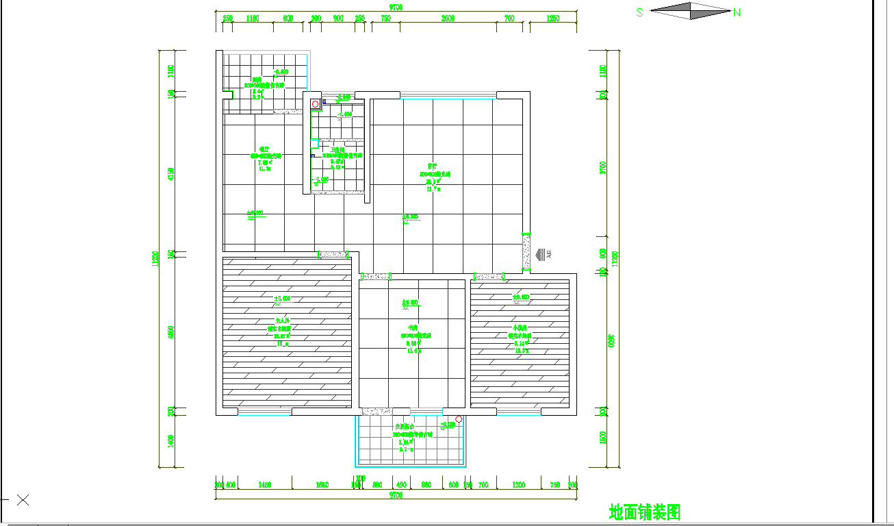 广州某简约现代三室两厅一卫装修图CAD图纸