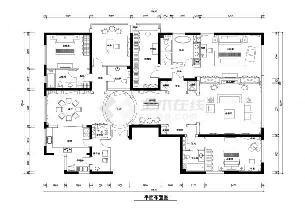 【北京】欧式大型四室三厅平层公寓装修施工图-图一