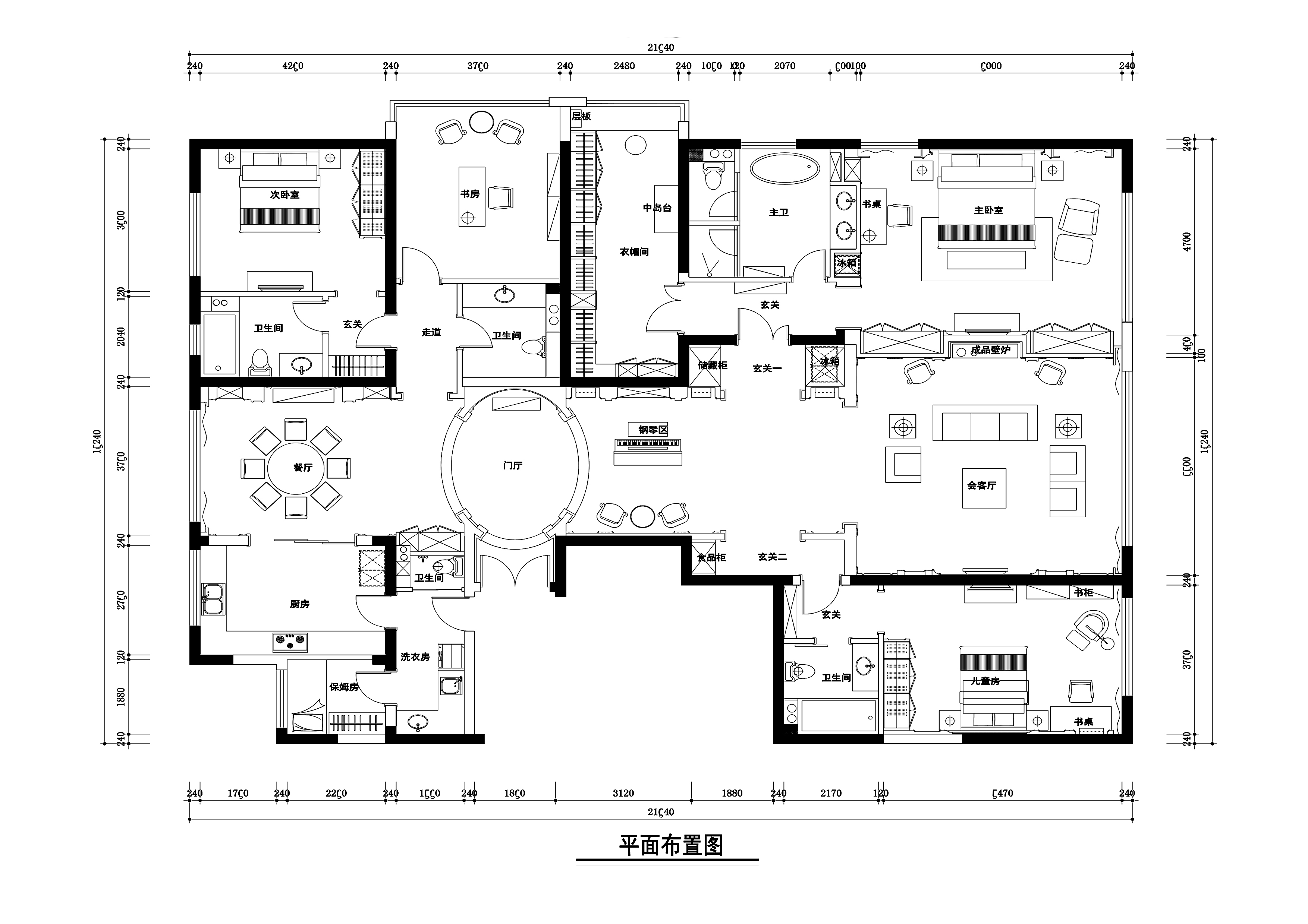 【北京】欧式大型四室三厅平层公寓装修施工图