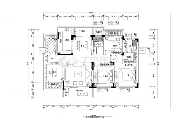 【合肥】滨湖假日金棕园欧式风格三室两厅平层公寓装修施工图-图一