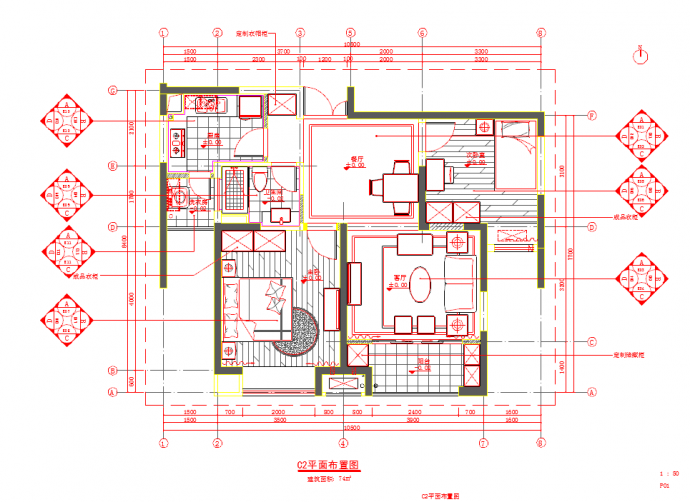 【上海】精品时尚简欧风格商品两居室样板间装修施工CAD图（附效果）_图1