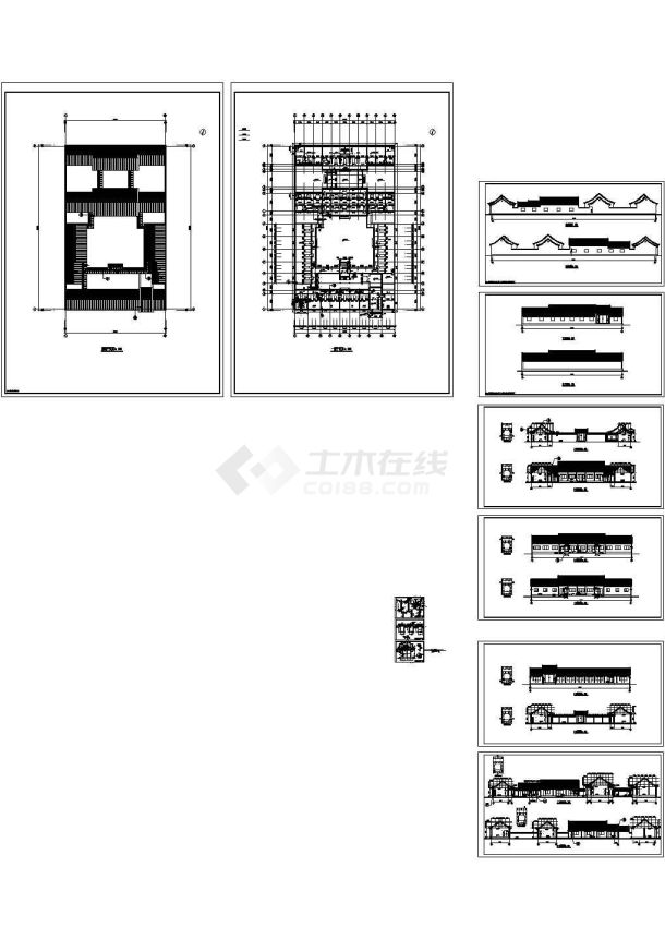 仿古四合院办公建筑设计cad扩初图-图一