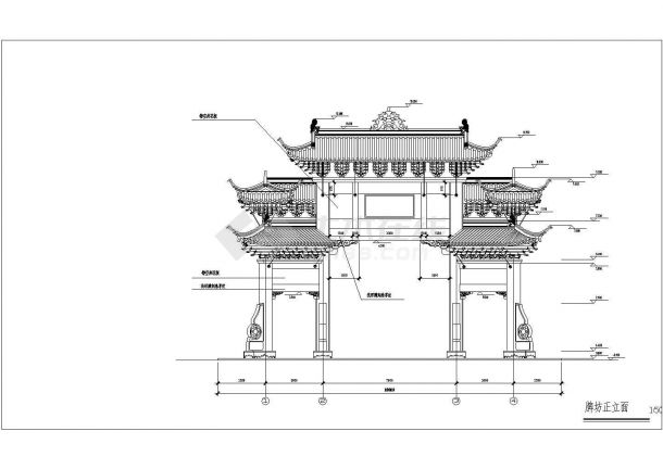 某地混凝土结构仿古牌坊建筑设计施工图-图一