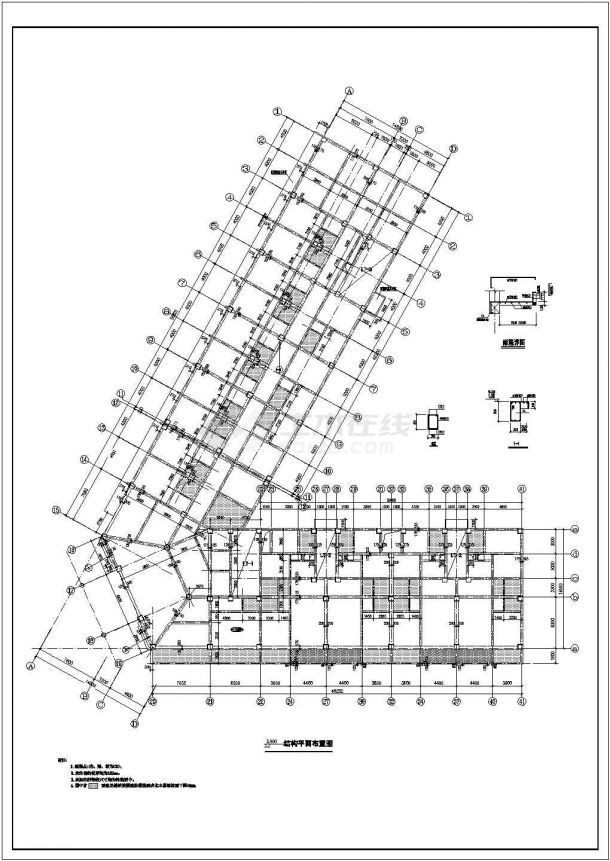某转角型商住综合楼框架结构设计施工图-图一