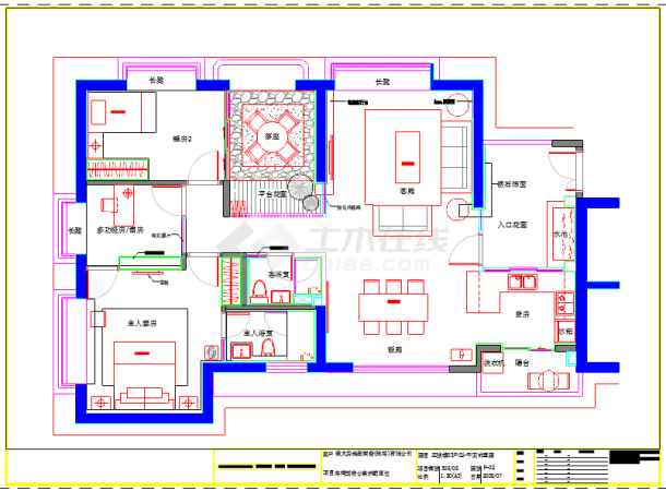 【珠海】海湾国际公寓三室两厅样板房装修施工图-图一