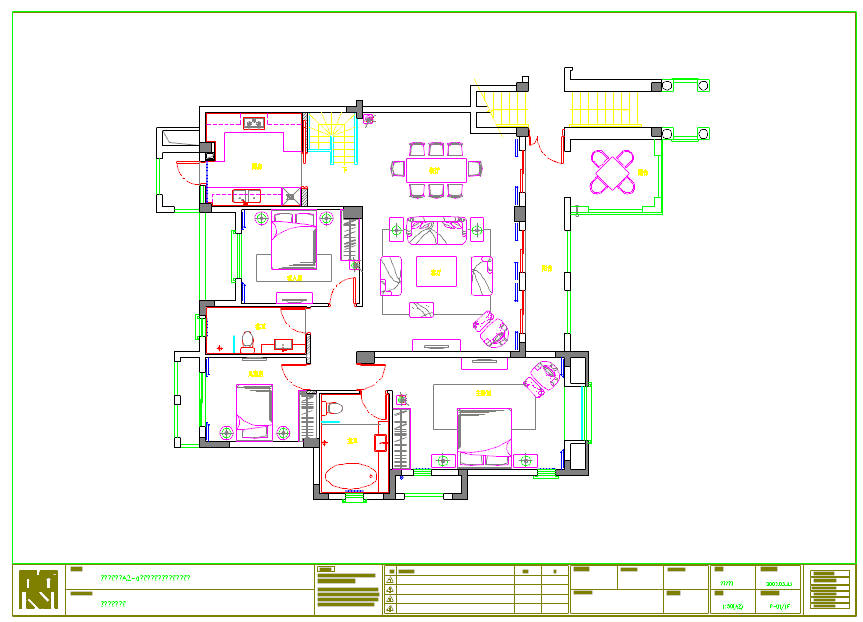 【成都】国建新城A2-a户型一层三室一厅带地下室样板房装修施工图