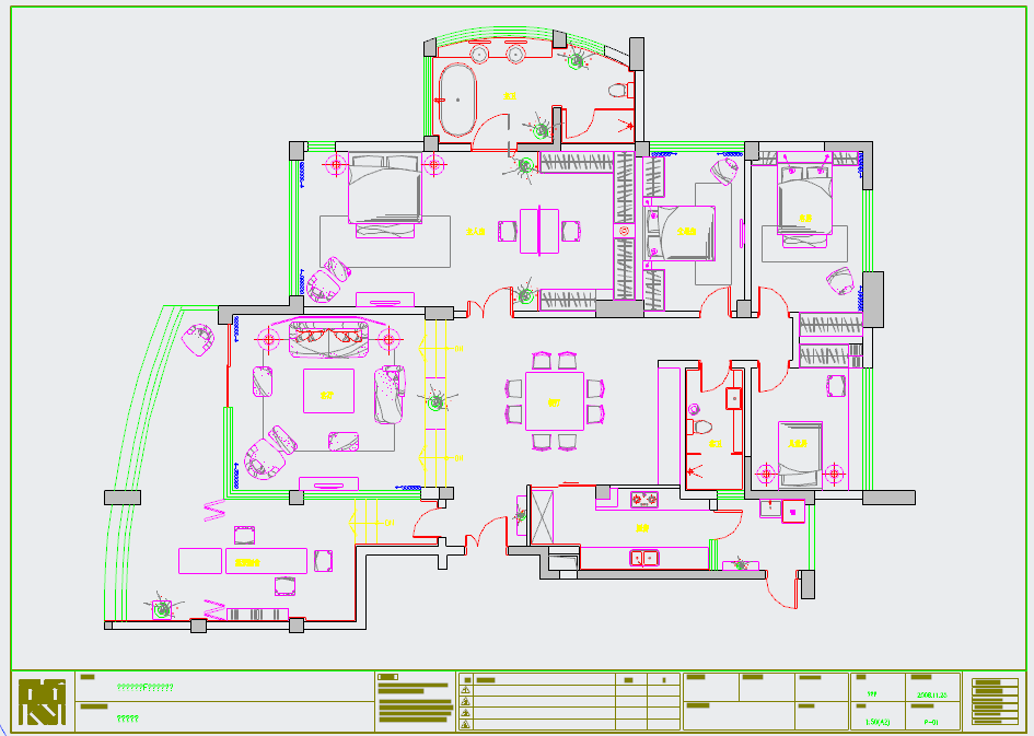【武汉】四室两厅公寓样板房室内设计施工图