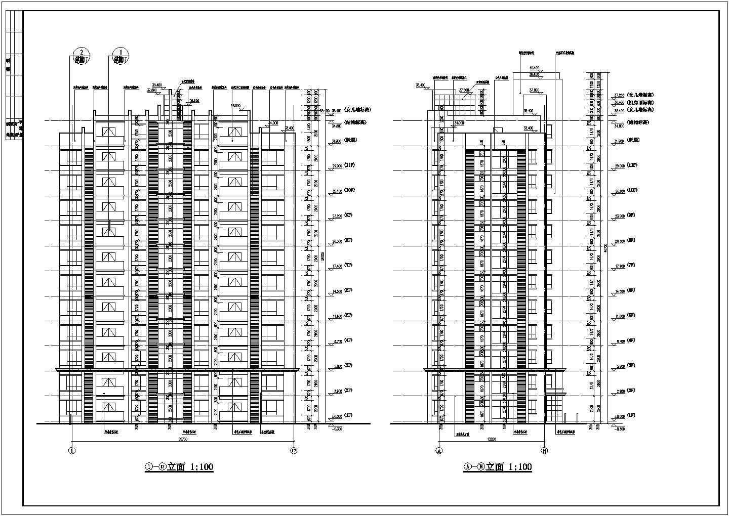 安阳市11层混凝土剪力墙结构住宅楼建筑施工图纸