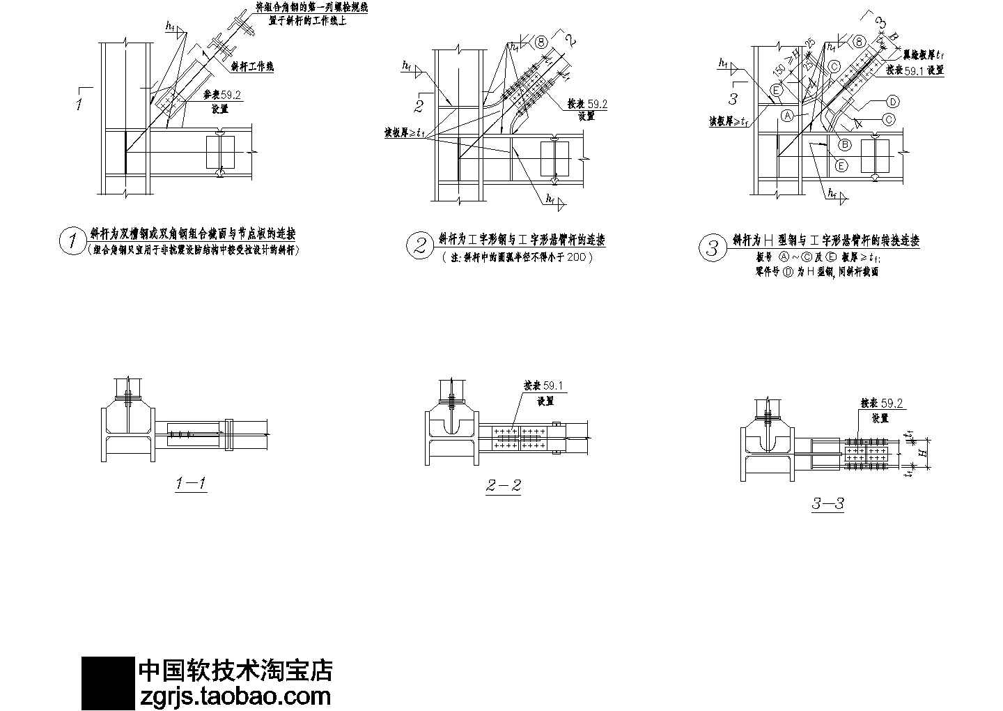 斜杆为双槽钢或双角钢组合截面与节点板的连接