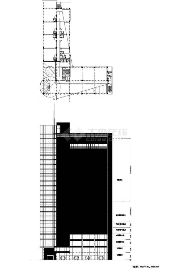 长63.1米 宽47.5米 -1+22层L型大厦建筑施工图-图一