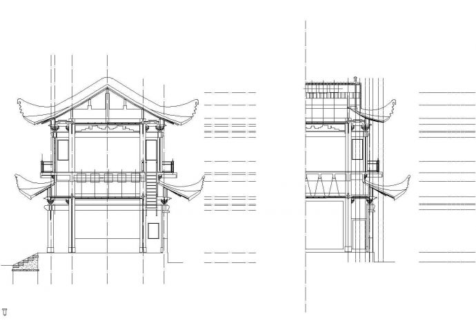 大观楼东、西阁CAD建筑剖面图_图1