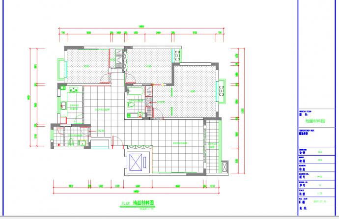 深圳现代三室两厅施工图CAD图纸_图1