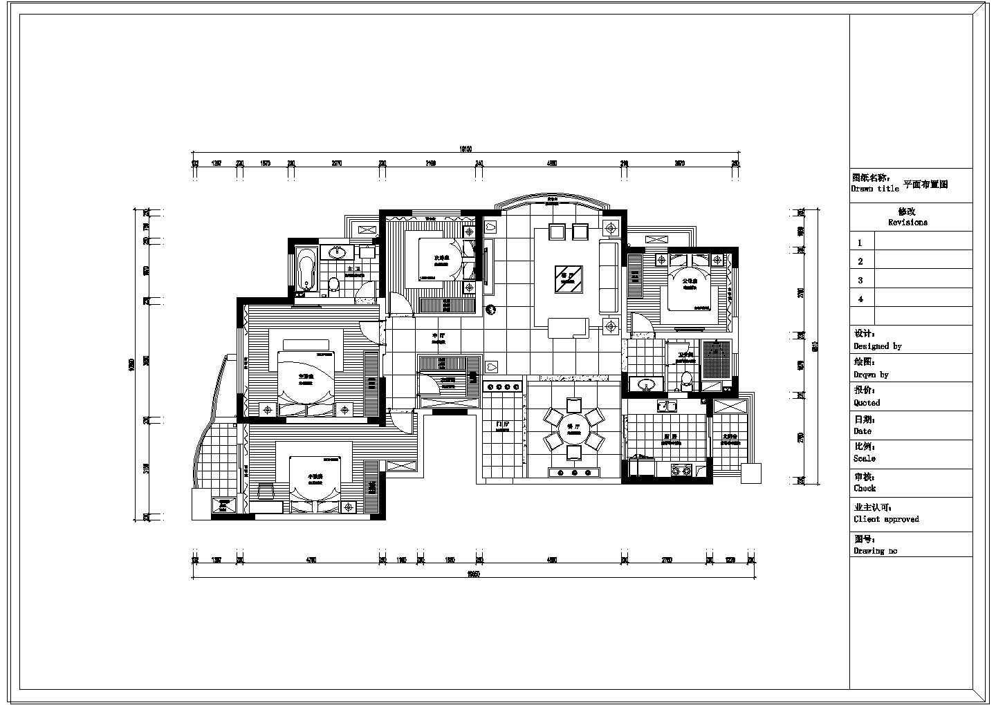 现代中式带隔断180平四室两厅室内设计施工图