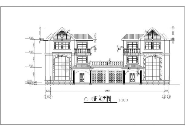 三层混合结构农村联体别墅建筑结构图-图二