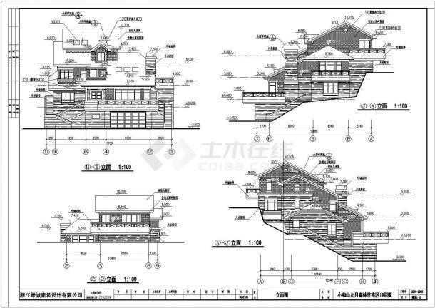 杭州某地3层砖混结构山地别墅建筑方案图-图一