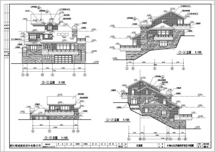 杭州某地3层砖混结构山地别墅建筑方案图_图1