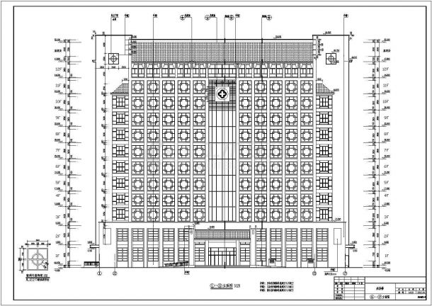 【河南省】十二层徽派风格中医院建筑设计施工图（含效果图）-图一