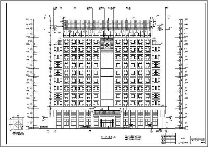 【河南省】十二层徽派风格中医院建筑设计施工图（含效果图）_图1