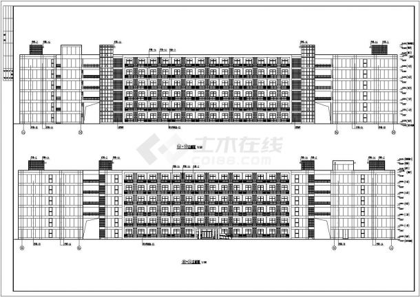 天津六层框架结构宿舍楼建筑设计施工图（U型平面）-图二