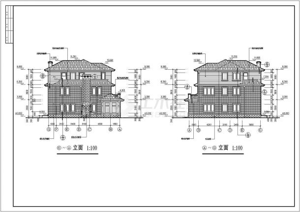 某小区3层混凝土框架结构别墅建筑施工图纸-图二