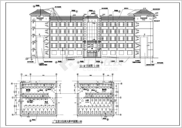 北方某地现代风格五层砖混结构学生宿舍楼建筑施工图-图一