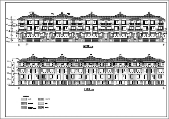 某地三层框架结构联排别墅建筑设计方案图纸_图1