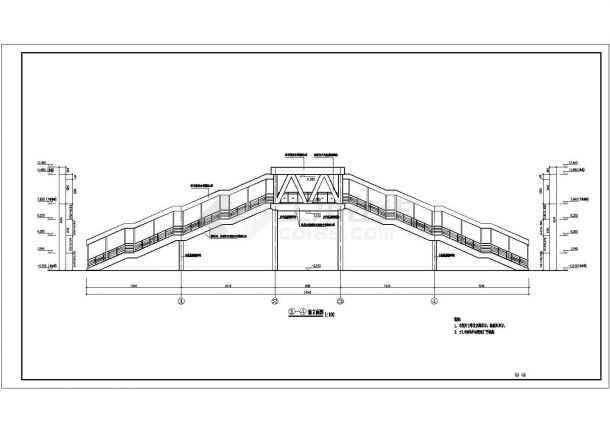 某地火车站钢结构旅客天桥建筑设计施工图-图二