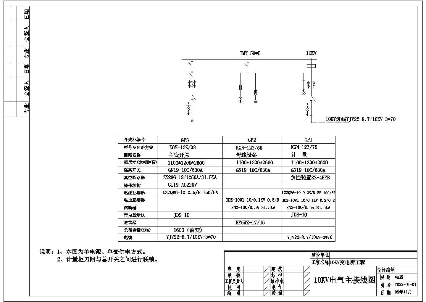 10kV变电所电气主接线图